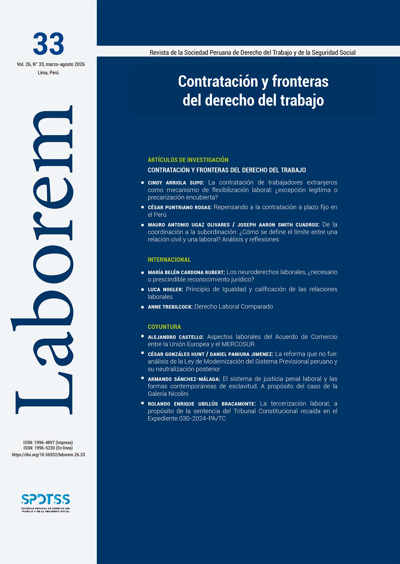					Ver Vol. 26 Núm. 33 (2026): Contratación y fronteras  del derecho del trabajo
				